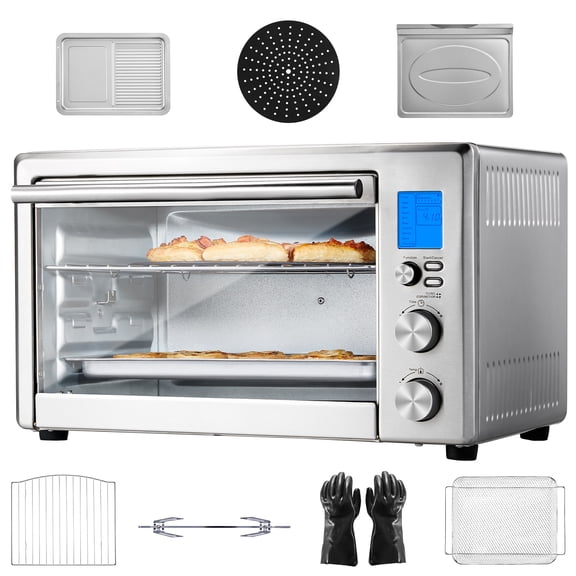 KFFKFF 13-Function Air Fryer Toaster Oven, 28L/29.6Qt Convection Oven, 1800W Dual-Level Countertop Toaster Ovens Combo with Wire Racks, Pizza Pan, Gloves, Suitable for Domestic and Business Use