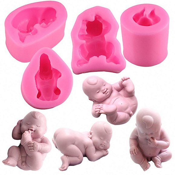 4 unids/set 3D lindo recién nacido durmiendo bebé moldes de silicona para fondant chocolate caramelo jabón artesanía baby shower fiesta de cumpleaños pastel decoración suministros