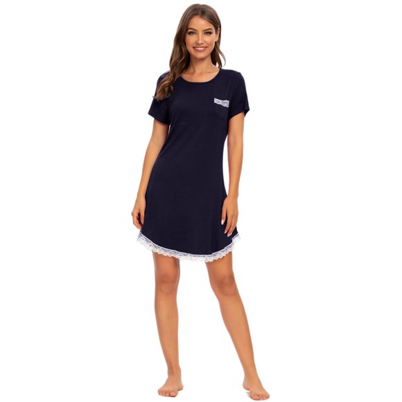 MINTLIMIT Chemise de Nuit pour Femme Chemise de Nuit Manches Courtes Bordure en Dentelle Nuisette Aguichant Robe de Sommeil Tenue de Nuit Chemise de Nuit