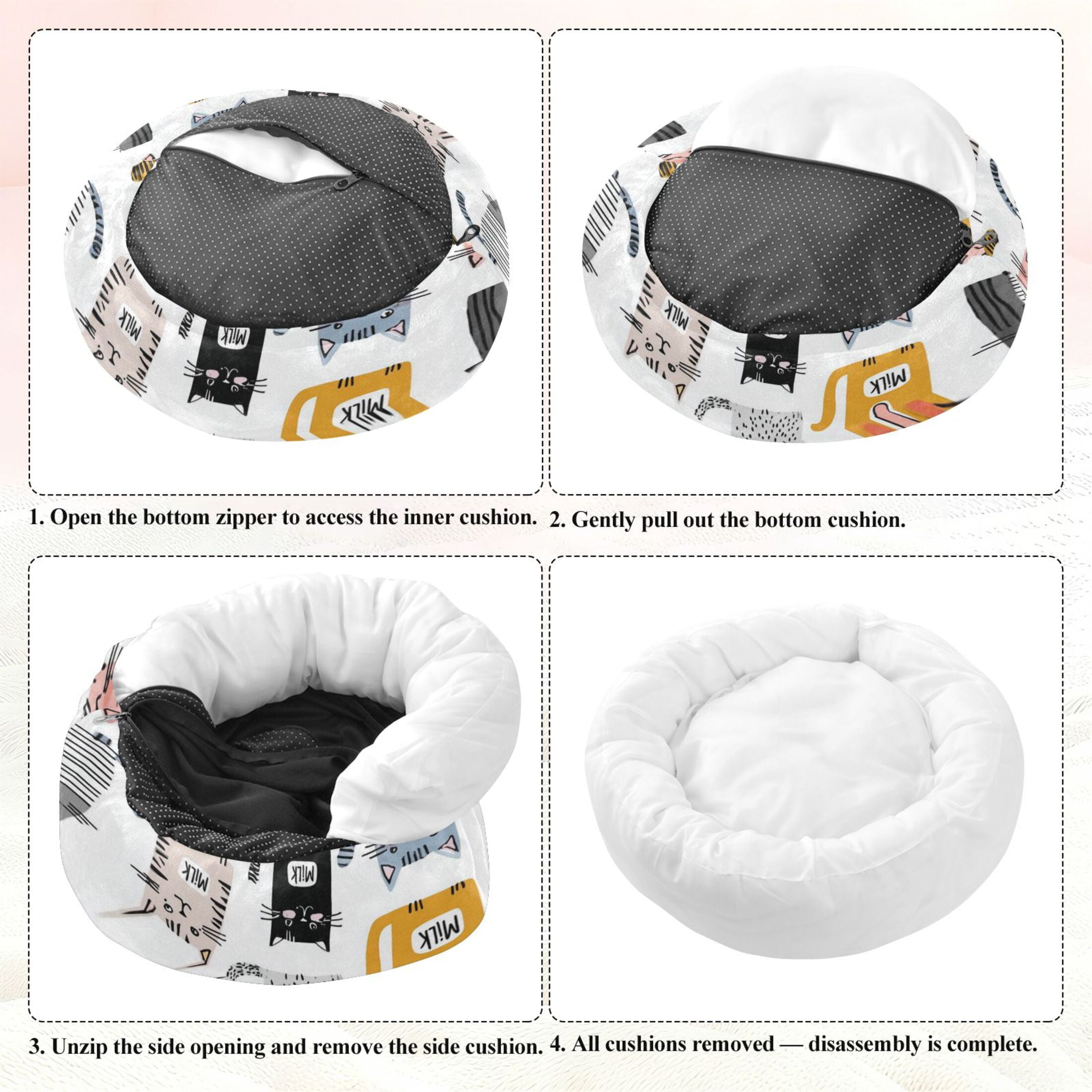 Iauyy Pet Couch Donut Cat Bed for Indoor Cats/Small Dogs Washable & Machine with Non-slip Bottom Calming Cat Furniture, Playful Graffiti Style (XS)