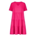 thumbnail image 5 of Meichang Summer Dresses for Women 2025 V Neck Short Sleeve Cotton Linen Dress Ruffle Tiered Midi Dresses A-Line Loose Fit Flowy Beach Dress, 5 of 8