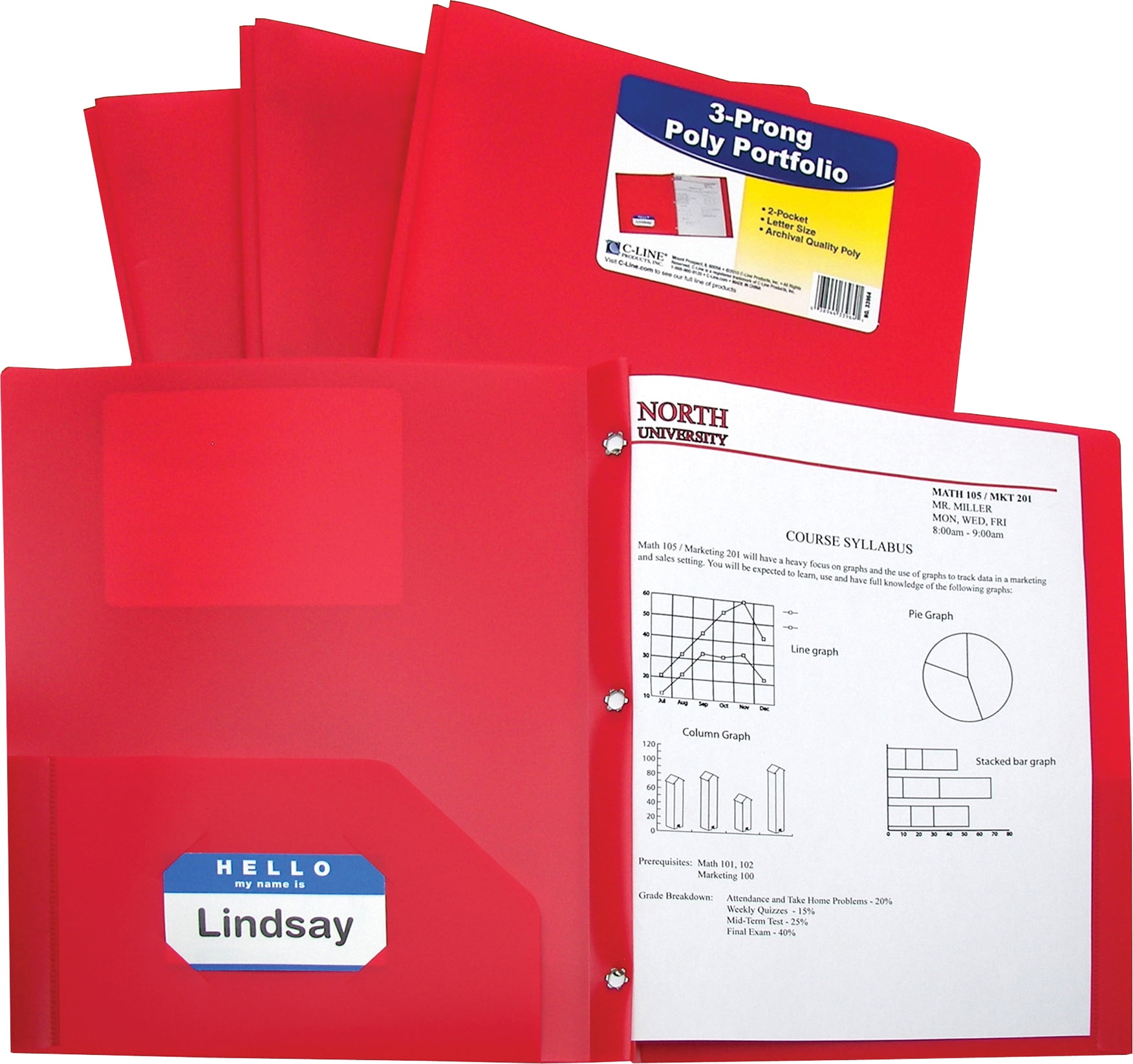 Two-Pocket Heavyweight Poly Portfolio Folder with Prongs
