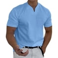 thumbnail image 1 of Camisetas Prolriy para hombre, primavera y verano, informales, cuello en V, lisas, de manga corta, blusa, azul, talla 2XL, 1 of 8
