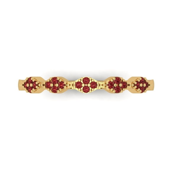 0.1 ct Brilliant Round Cut Natural Garnet 14k Yellow Gold Stackable Band SZ 8