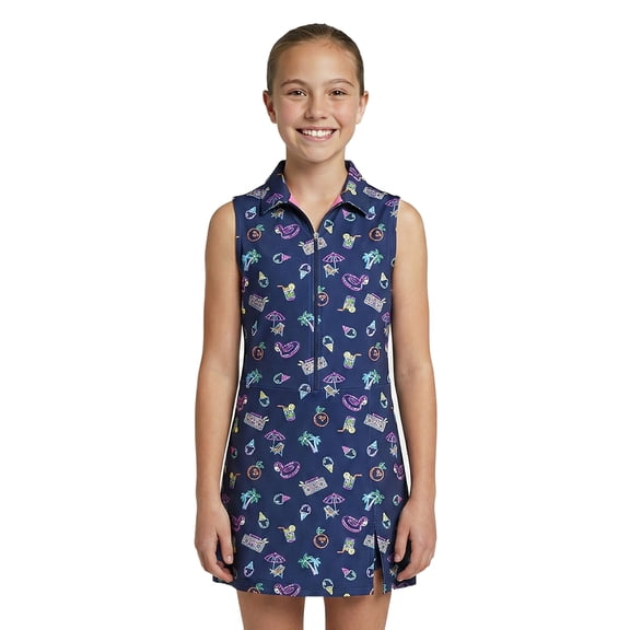 Birdie Bound Girls Neon Pool Party Sleeveless Polo Dress, Sizes XS-XL