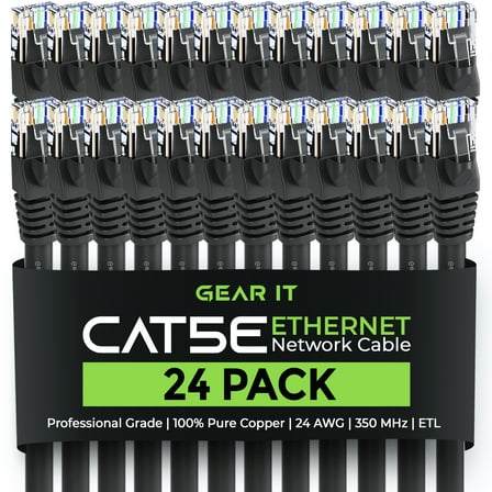 GearIT Cat5e Ethernet Cable 5 ft (24-Pack) - Cat5e Patch Cable, Cat 5e Patch Cable, Cat5e Cable, Cat 5e Cable, Cat 5e Ethernet Cable, Network Cable, Internet Cable - Black 5 feet