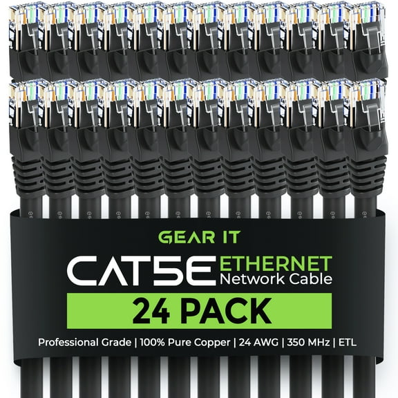 GearIT Cat5e Ethernet Cable 5 ft (24-Pack) - Cat5e Patch Cable, Cat 5e Patch Cable, Cat5e Cable, Cat 5e Cable, Cat 5e Ethernet Cable, Network Cable, Internet Cable - Black 5 feet