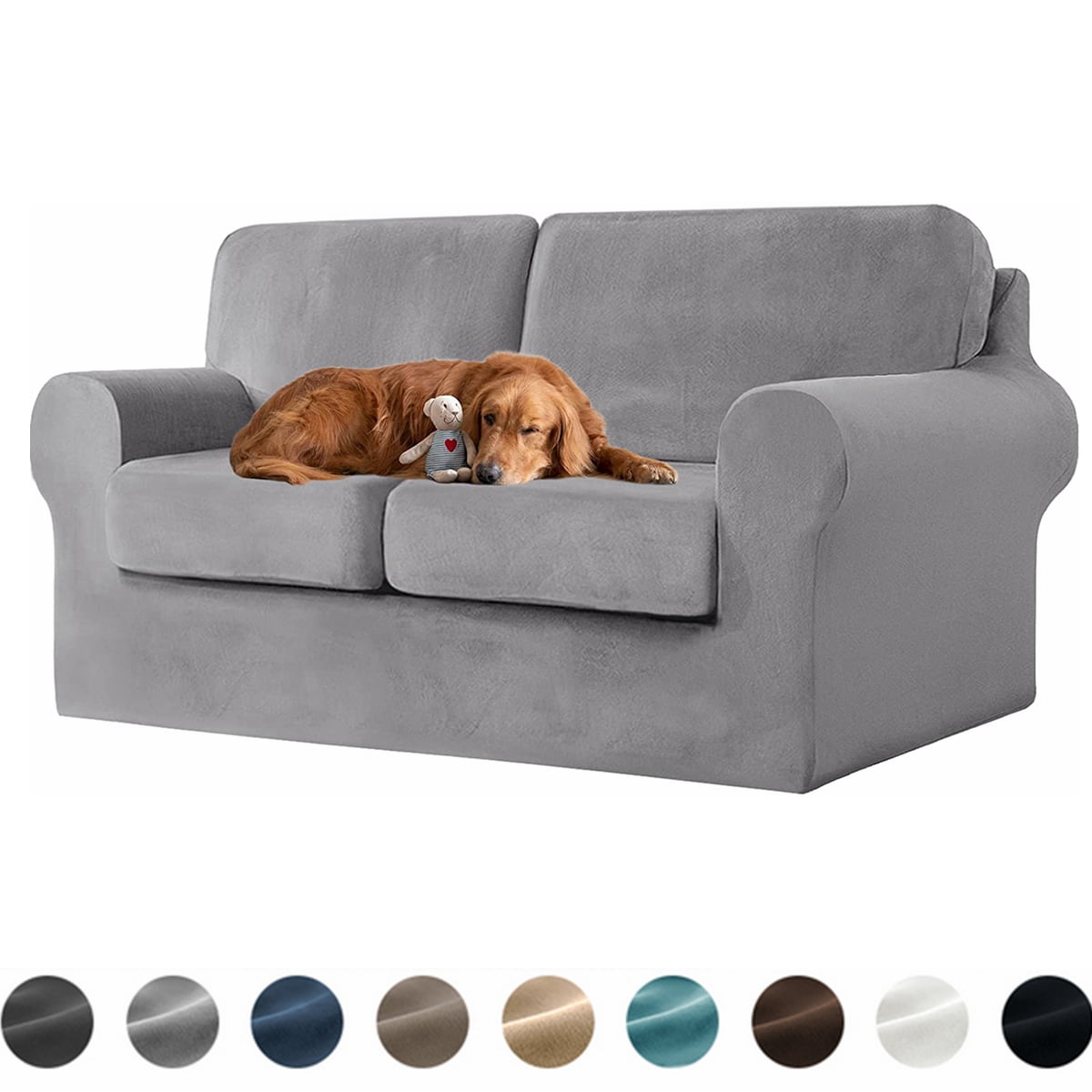 Stretch Velvet Sofa Cover Tshaped, Couch Slipcover with Elastic