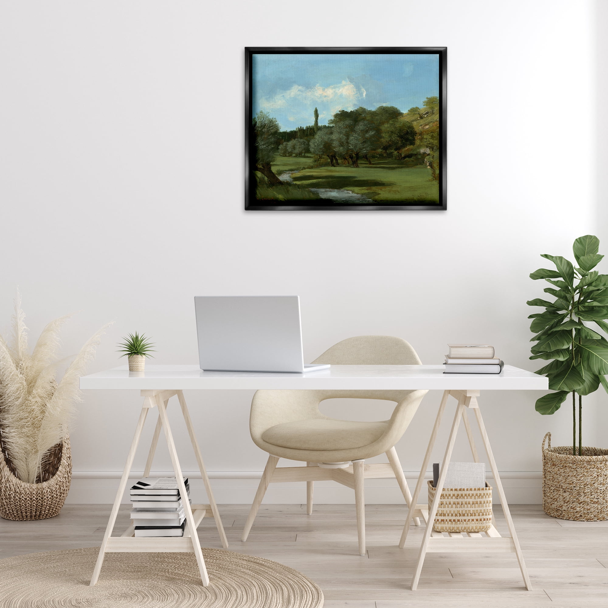 Stupell Industries Classical Green Field Landscape Landscape & Nature Painting Black Floater Framed Canvas Art Print Wall Art, 31 x 25