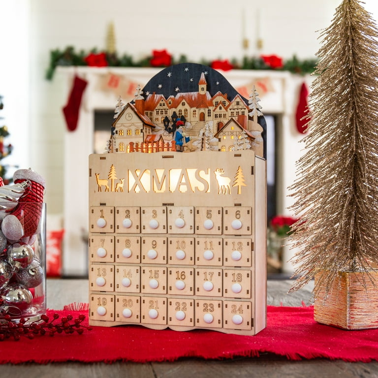 Best Choice Products Wooden Christmas Village Advent Calendar w/  Battery-Operated LED Light Background - Walmart.com