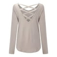 thumbnail image 5 of 2026 Items under $5 asdoklhq Womens Plus Size Tops,Women's Tunic Tops Long Sleeve Cross Open Back Long Sleeve Blouse Solid Color Irregular Hem Tops, 5 of 9