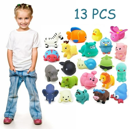 13 Pcs Cute Baby Bath Toy Shower Water Animal Toy Set Squeaking Bathtub Floating Toys for Kids