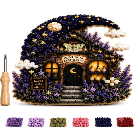 Whimsical Village 3D Fabric Poke Art Kit (Snail Mail), No Sew Cottage Craft Art Kit with Illustrated Guide, Relaxing Creative Hobby for Adults Home Decor Gift(Moon Moth)