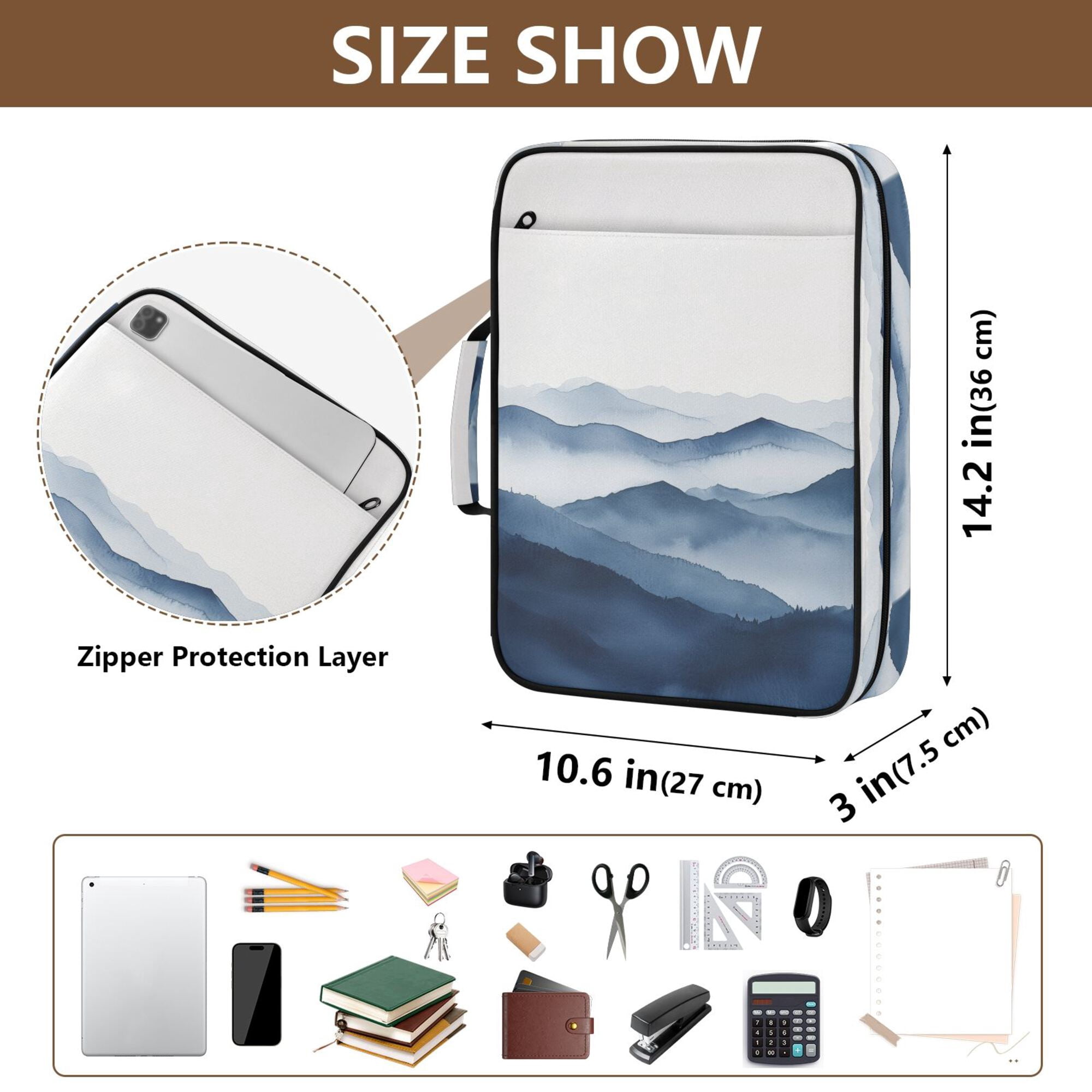 FORMRS Accordion File Folder A4 Size 7-Pocket Expanding Document Organizer Bag with 3 Ring Binder, Watercolor Mountains