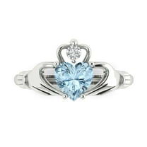 1.05 ctw Claddagh Anniversary Ring for Women | Heart Cut Simulated Blue Diamond | Hyperallergenic Solid 18K White Gold