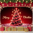 thumbnail image 5 of Red Background Christmas Banner Gold Ornaments Holiday Backdrop Snowflake Accents Illuminated Tree Xmas Display for Home Decoration Christmas Party Family Gathering, 5 of 9