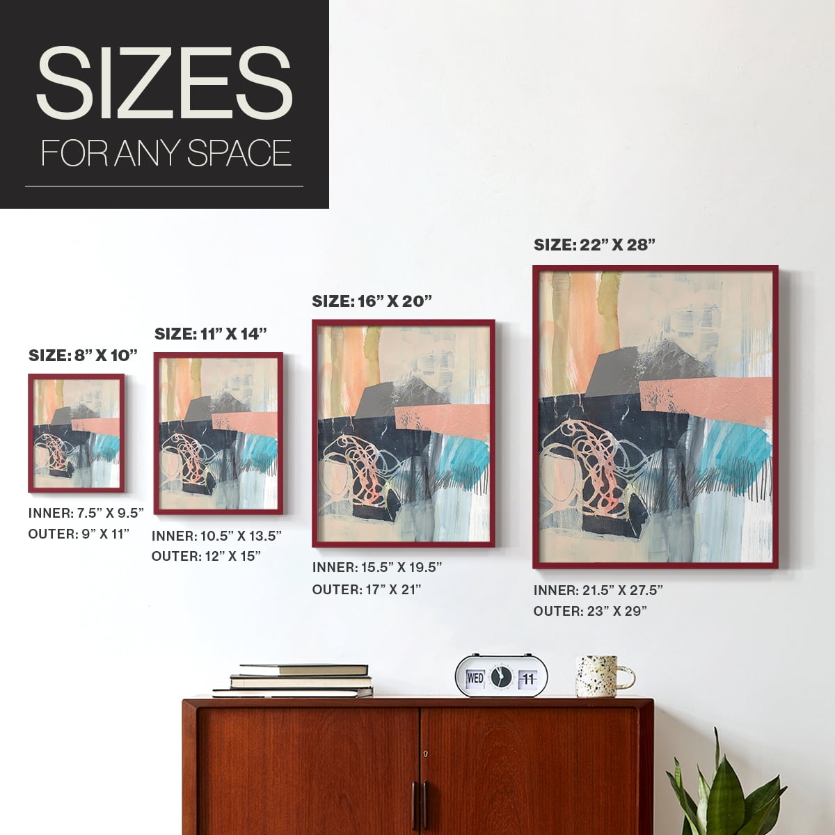 Reductive II in Red Solid Wood 11 x 14 Framed Print