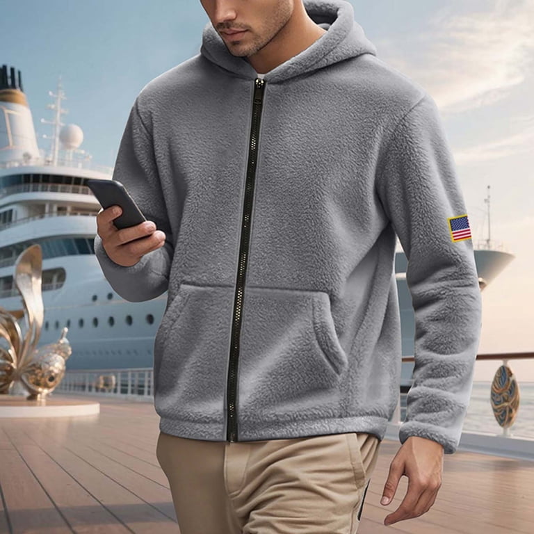Lovzfmll Reversible Hoodie for Men, Double Sided Fleece, Solid