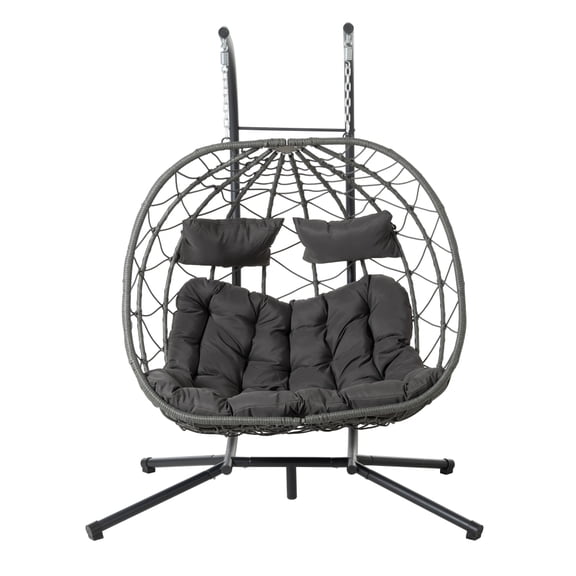 2 Persons Egg Chair with Stand Indoor Outdoor Swing Chair Patio Wicker Hanging Egg Chair Hanging Basket Chair with Stand