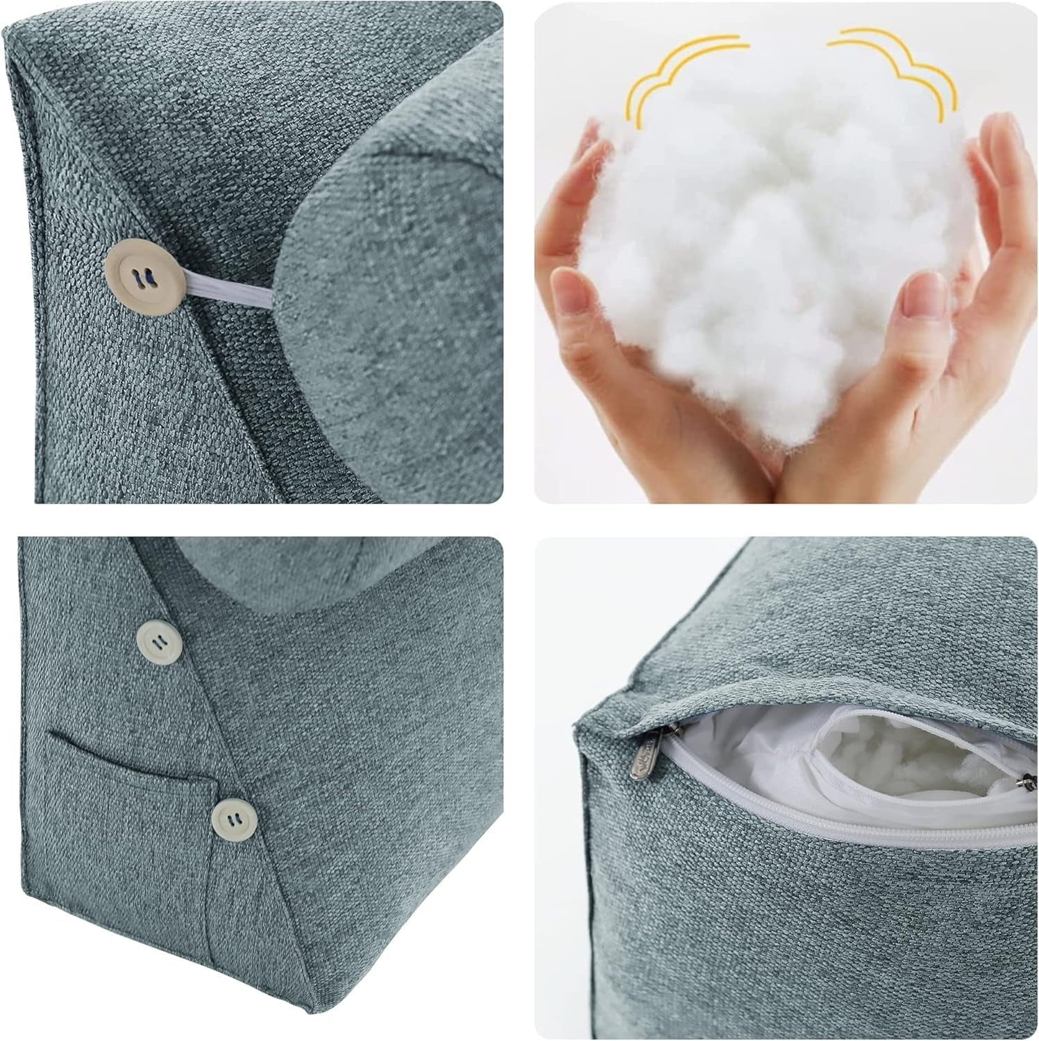Reading Pillow for Adults Linen Back Pillow for Bed Sitting Up Wedge Pillow with Removable Washable Cover for Reading, Watching TV and Relaxing, Grey