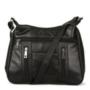 RFID Patch Leather 2 Compartment Crossbody, Black