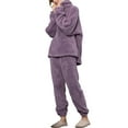thumbnail image 1 of Seyurigaoka Women 2 Pcs Pajamas Set Solid Color Flannel Long Sleeve Hooded Pullover Tops + Casual Elastic Pants Sleepwear Loungewear, 1 of 7