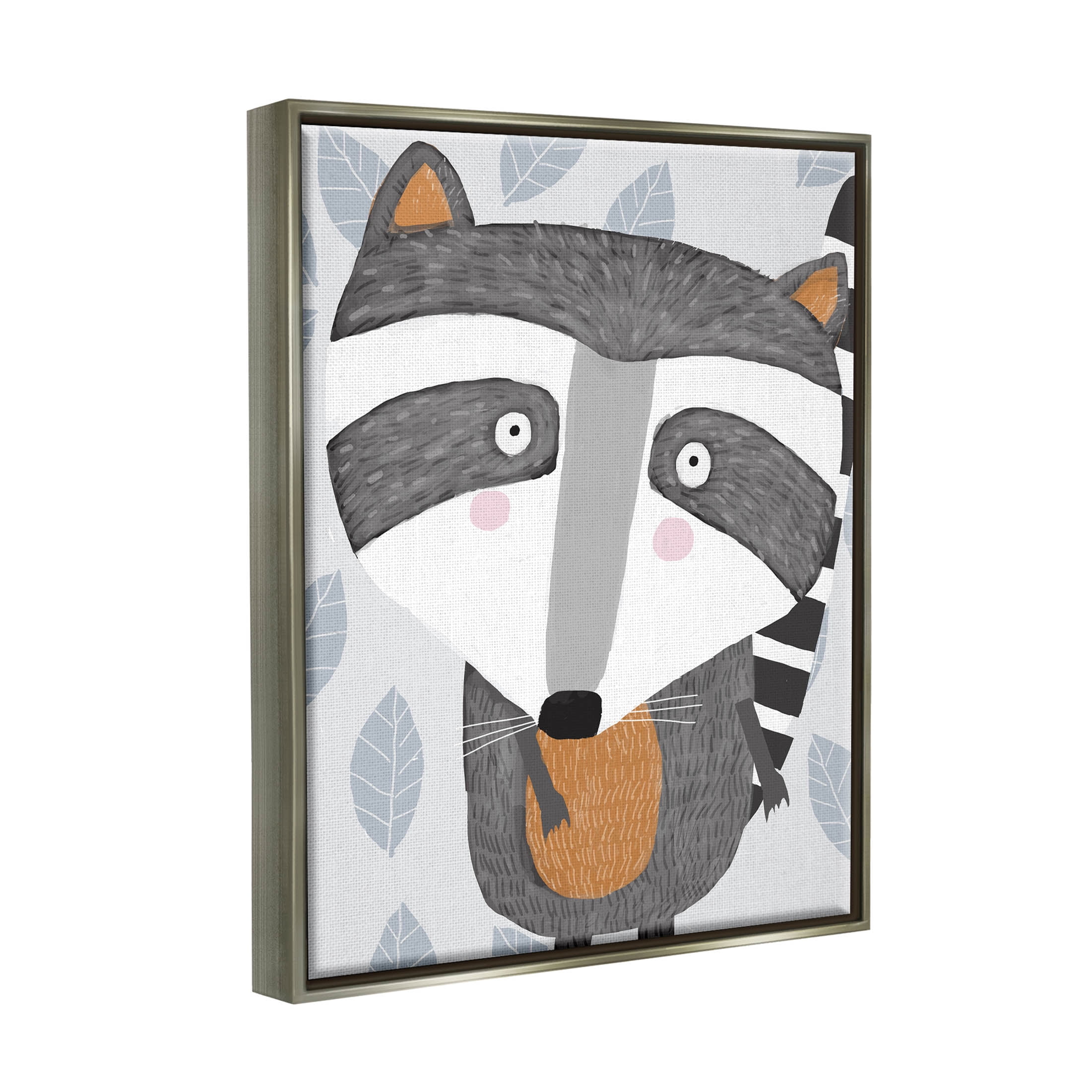 Stupell Industries Raccoon Animal Patterned Leaves Graphic Art Luster Gray Floating Framed Canvas Print Wall Art, Design by Carla Daly