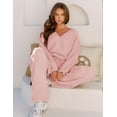 thumbnail image 4 of Women's 2 Piece Outfits Fuzzy Fleece Pajama Set Long Sleeve Top Wide Leg Pants Loungewear, 4 of 8