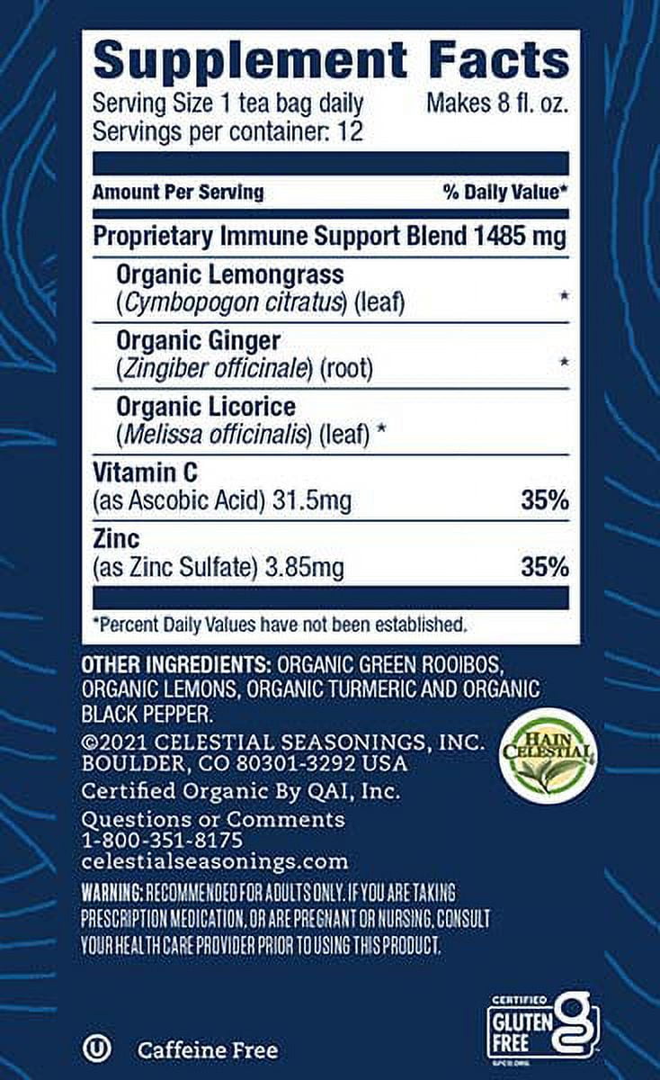 (6 pack) Celestial Seasonings TeaWell Immune Support Organic Lemon Ginger Wellness Herbal Tea Bags, 12 Count