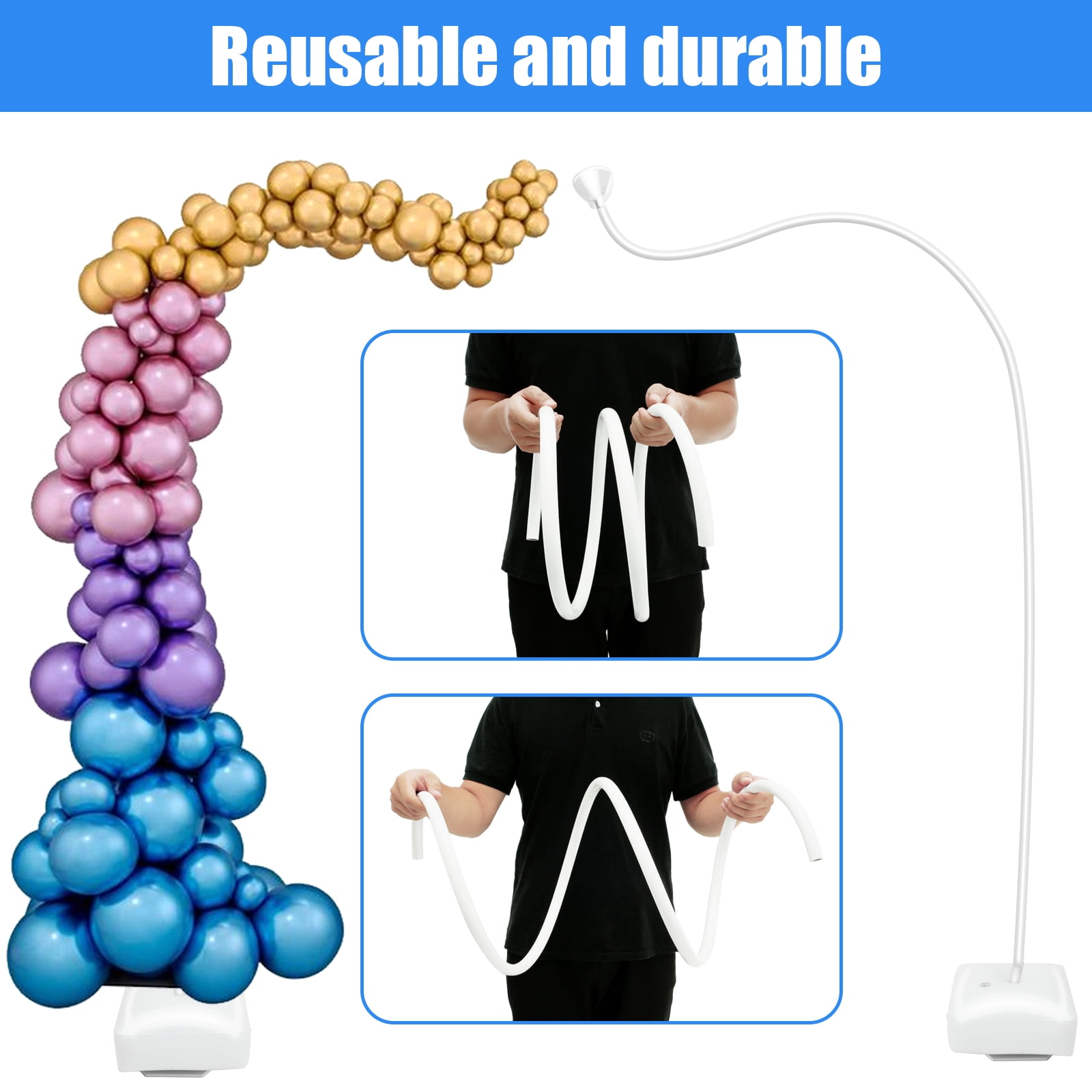 NUAHRHY 47 pack Balloon Column Arch Stand Kit Reusable Bendable with Water Fillable Base Clips Pump Knotter PVC for Wedding Party Birthday Decor 98"