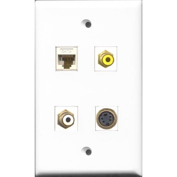 RiteAV 1 Port RCA White and 1 Port RCA Yellow and 1 Port S-Video and 1 Port Cat6 Ethernet White Wall Plate