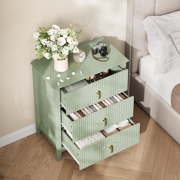 Fluted Dresser for Bedroom 27 Wide Storage Organizer Cabinet Living Room Hallway Entryway Green