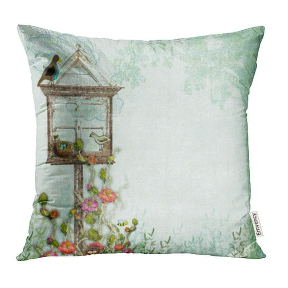 BSDHOME Green Whimsical Partridge in Pear Flower Bird's Nest Pink Basket Dove Foliage Retro Pillow Case Pillow Cover 20x20 inch Throw Pillow Covers
