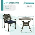 thumbnail image 5 of MEETWARM 5 Piece Patio Dining Set, Outdoor All-Weather Cast Aluminum Dining Table Set, Patio Furniture Set for Backyard, Include 4 Chairs with Cushions and a 35.4" Round Table, Navy Blue, 5 of 7