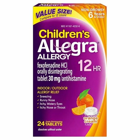 Children's Allegra Allergy 12 Hour Orally, Orange Cream, 24Ct, 4-Pack