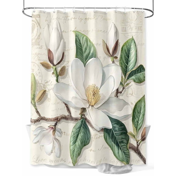 Fsddascl Botanical Floral Shower Curtain Set - Extra Long 72" x 96" Washable Bathtub Curtain with 12 Hooks, Retro Country Magnolia Flowers Leaves Waterproof Fabric Stall Shower Curtains for Bathroom
