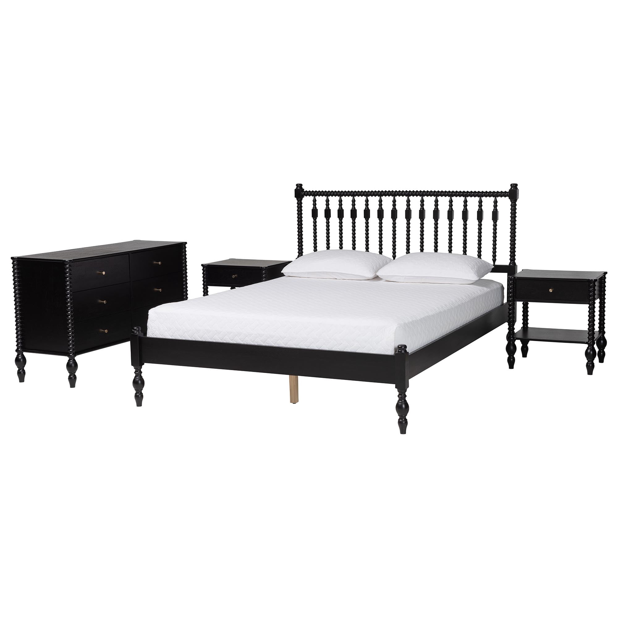 Baxton Studio Denita Farmhouse Bedroom Set, Full, 4-Piece, Black