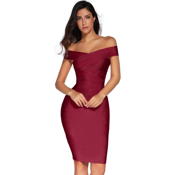 Women's Rayon Off Shoulder Bandage Bodycon Party Dress