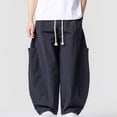 thumbnail image 2 of SAWOBUUN Mens Casual Barrel Pants Wide Leg Elastic Waist Drawstring Loose Fit Trousers Casual Summer Streetwear with Side Pockets, 2 of 7