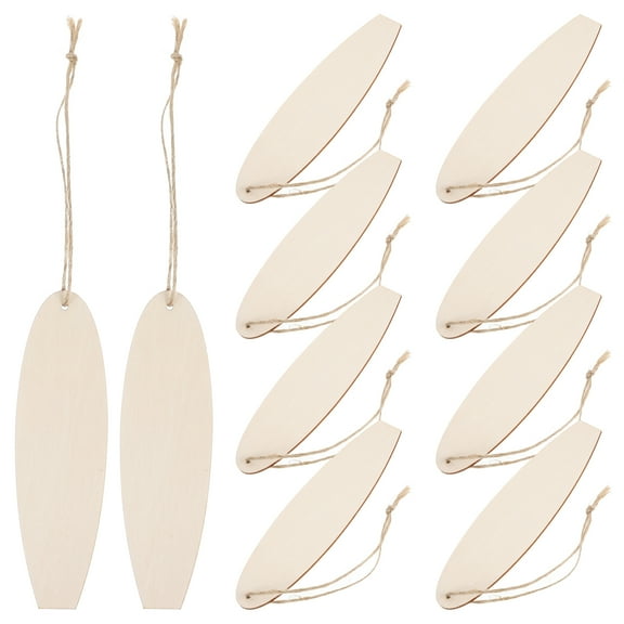 10Pcs Unfinished Wood Surfboard Shape Cutouts DIY Crafts Blank Surf Boards Slice Wooden Ornaments for Painting Summer Beach Hawaii Luau Party Hanging Decoration Khaki