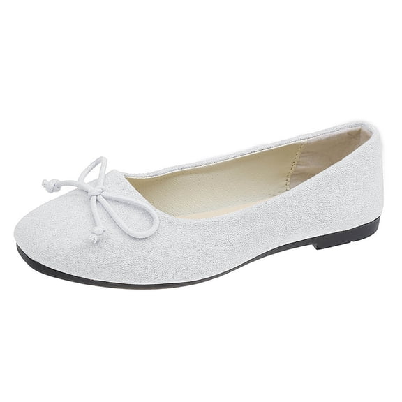 Womens Fashion Casual Solid Color Flat Round Toe Flats for Dressy Office Work Bowtie Slip On Suede Flats Comfortable Shoes for Women