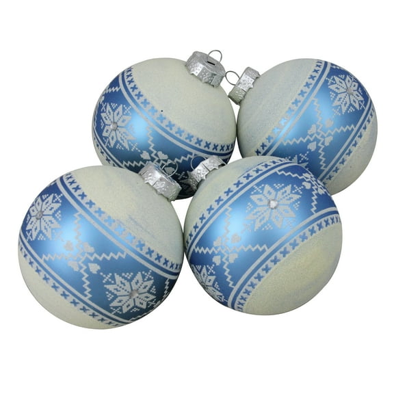 Northlight 4ct Glitter Nordic Patterned Glass Ball Christmas Ornament Set 4" - Silver