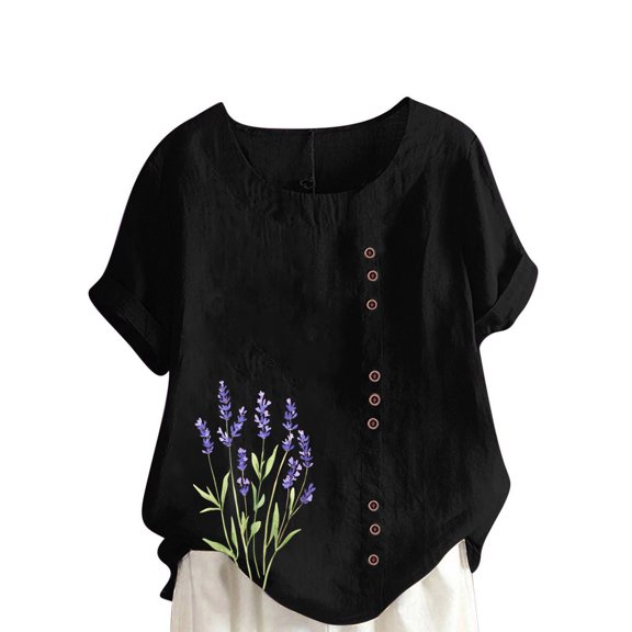 Taqqpue Summer Tops for Women Short Sleeve Crew Neck Plus Size Shrits Floral Printed Lightweight Loose Fit Casual Tee Shirts S-5XL