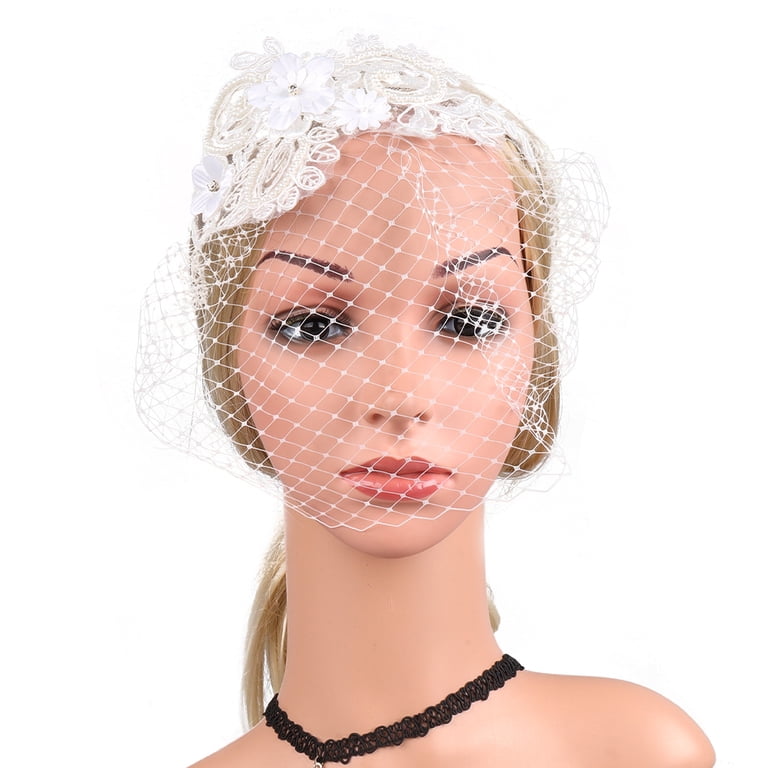 White Elegant Veil Headband Bridal Headband Hat. Ivory White Wedding Headpiece. - Etsy main image 4