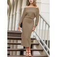 thumbnail image 5 of Weardear Long Sleeve Midi Skirt Sets for Women 2 Piece Outfits Off Shoulder Top Bodycon Ribbed Knit Two Piece Dress Set, 5 of 7