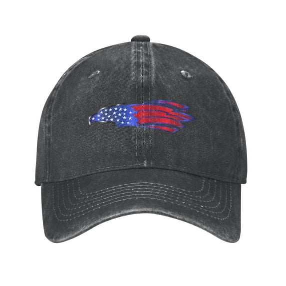 DouZhe Adjustable Washed Cotton Baseball Cap - America Eagle Prints Vintage Dad Hat Unisex Sports Caps (Black)