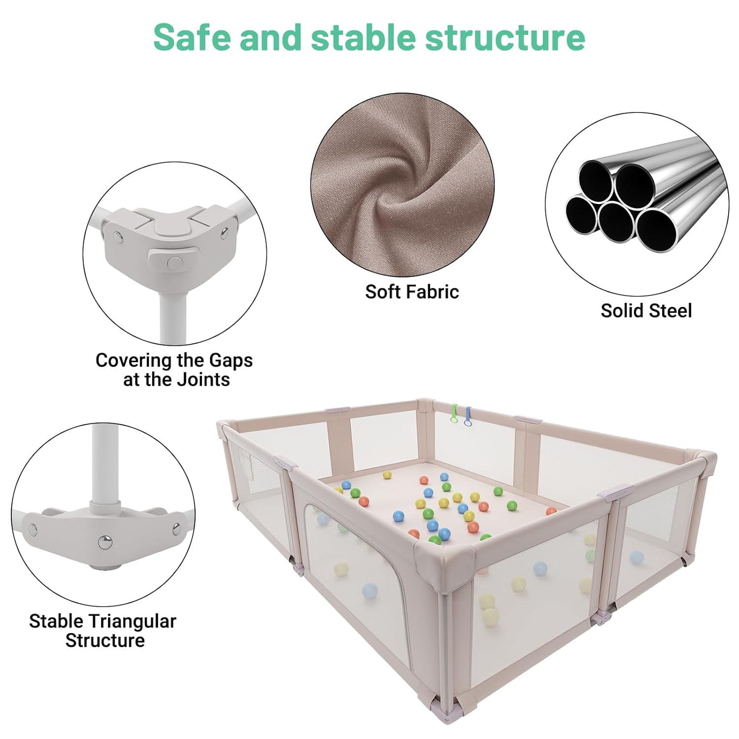 NEGYLIM 73" ×61" Large Baby Playpen, Baby Playard for Babies and Toddlers, Baby Fence Play Pens for Indoor & Outdoor, Sturdy Safety Play Yard with Soft Breathable Mesh and Carry Bag, Anti-Fall, Pink