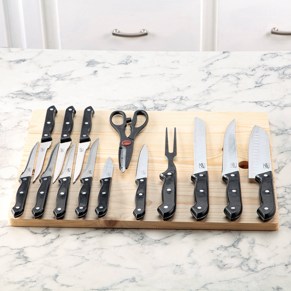 15-Pc. Wildcraft Cutlery with Wood Cutting Board Set