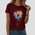 thumbnail image 2 of GEWSEY Womens Cute Make A Wish Dandelion Printed Tee Shirts Summer Cotton Vintage Graphic Tees Tops (Wine, S), 2 of 8