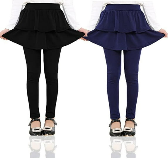 Girls' Leggings with Skirts Ruffle Cotton Footless Tights 2-Pack